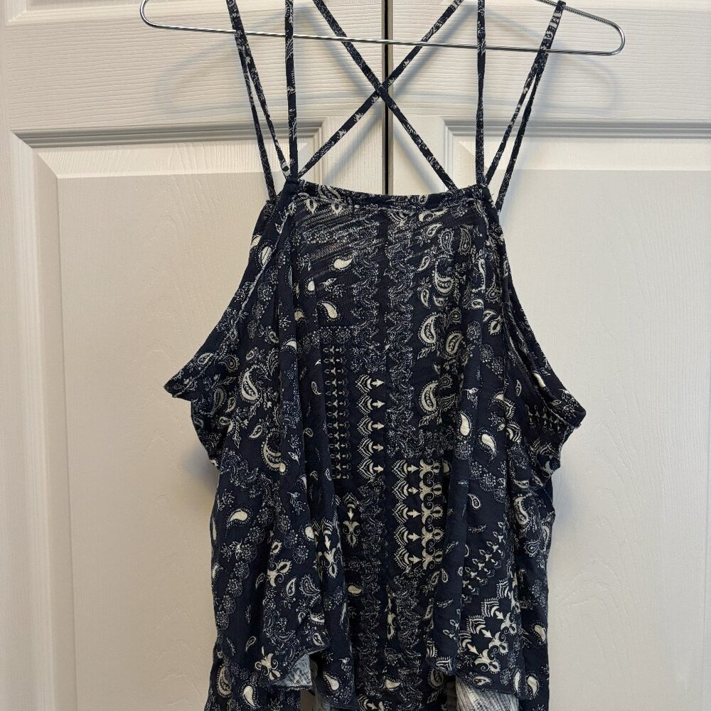 Free People Navy Blue Paisley Women's Top